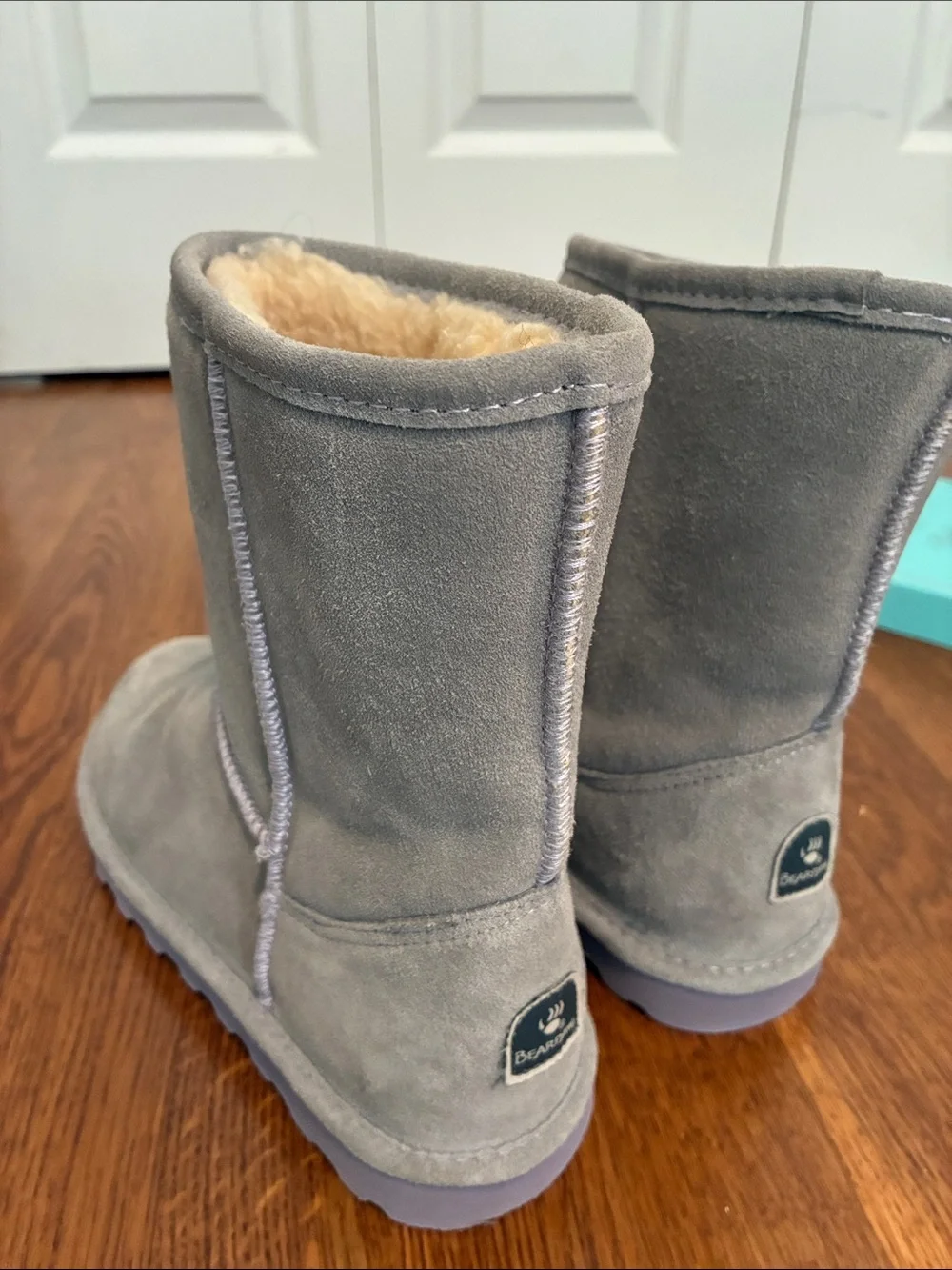 BearPaw Gray Suede Shearling Mid-Calf Boots